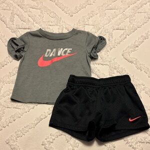 Nike Girls Gray Tee & Black Shorts with Pink Swoosh, Dance